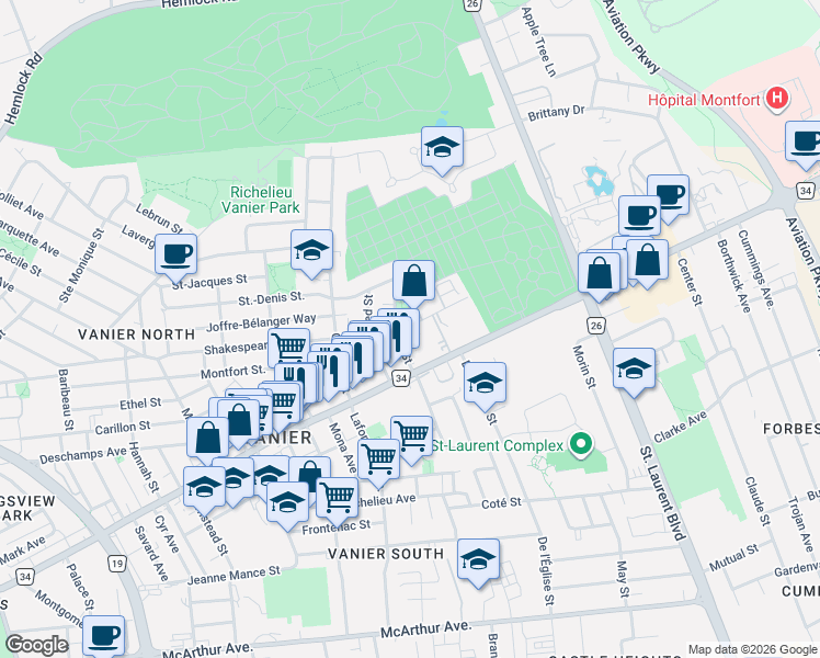 map of restaurants, bars, coffee shops, grocery stores, and more near in Ottawa
