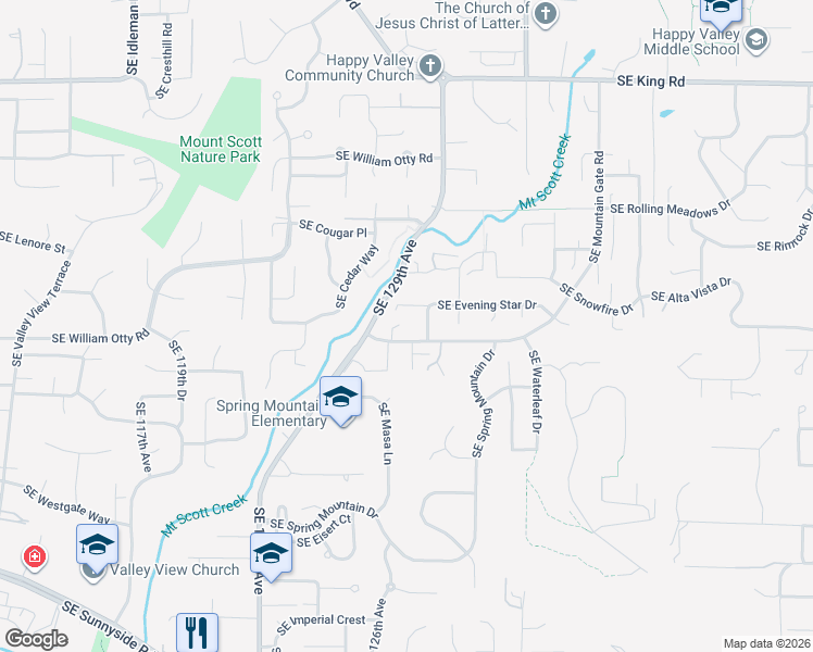 map of restaurants, bars, coffee shops, grocery stores, and more near 12989 Southeast Mountain Gate Road in Happy Valley