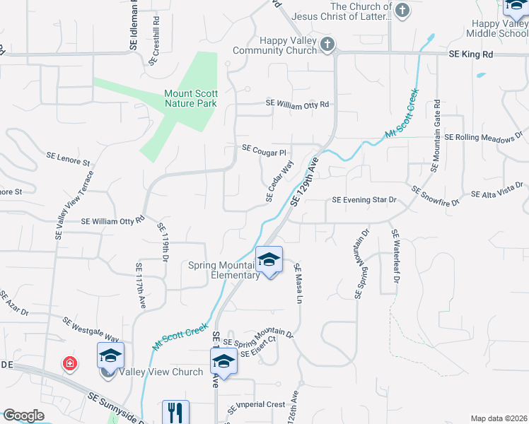 map of restaurants, bars, coffee shops, grocery stores, and more near 11551 Southeast 129th Avenue in Portland