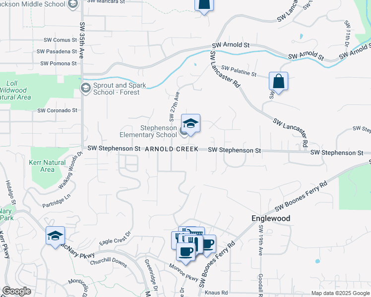 map of restaurants, bars, coffee shops, grocery stores, and more near 11831 Southwest 26th Place in Portland