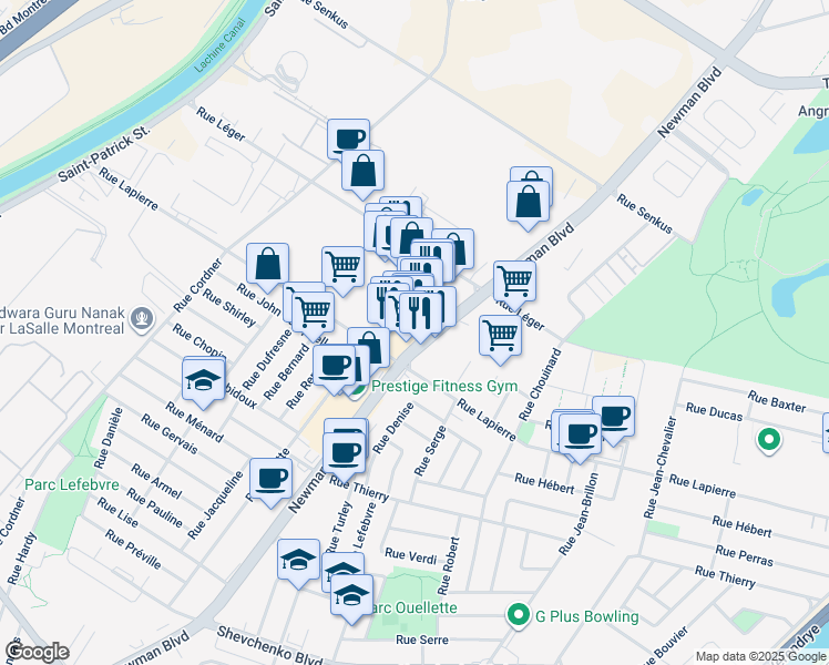 map of restaurants, bars, coffee shops, grocery stores, and more near in Montreal