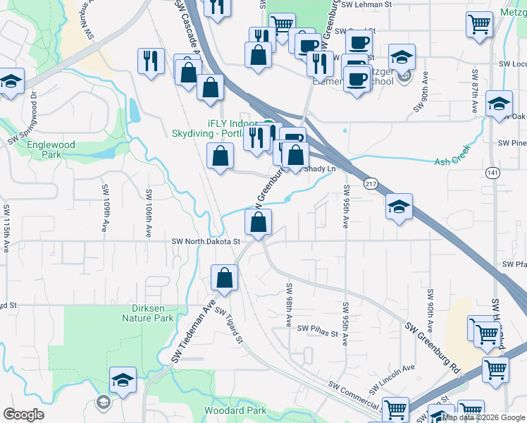 map of restaurants, bars, coffee shops, grocery stores, and more near in Tigard