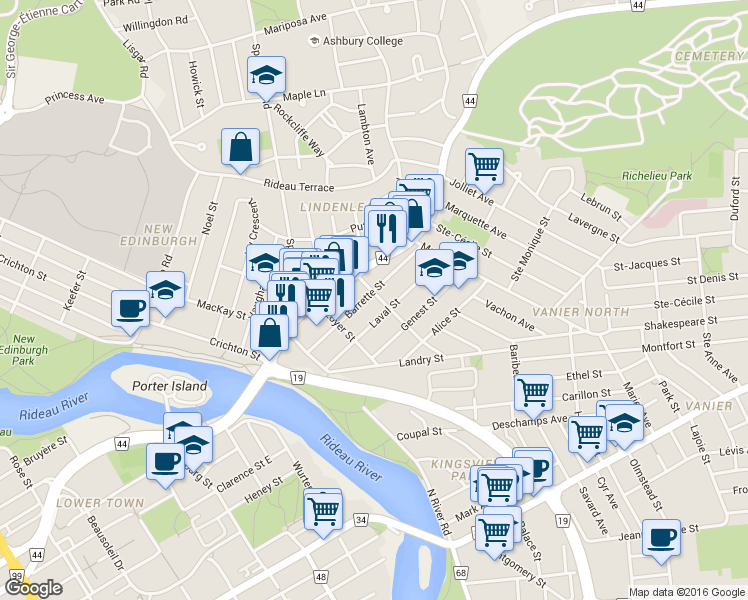 map of restaurants, bars, coffee shops, grocery stores, and more near 98 Beechwood Avenue in Ottawa