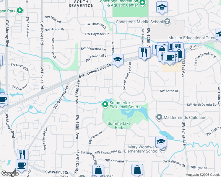 map of restaurants, bars, coffee shops, grocery stores, and more near 11010 Southwest Eschman Way in Tigard