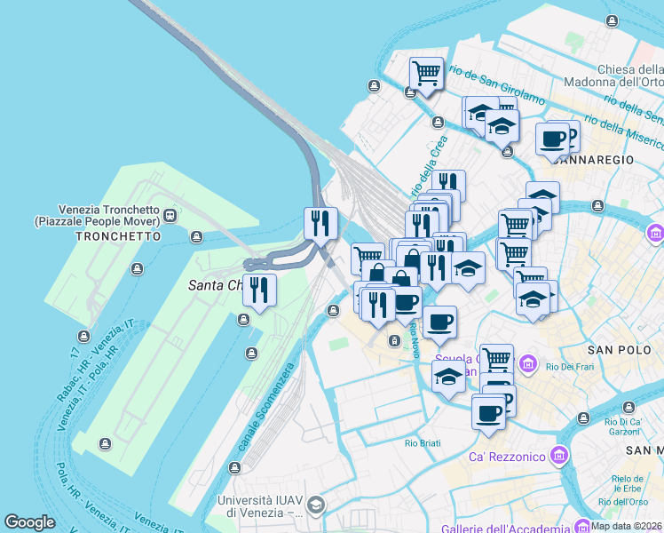 map of restaurants, bars, coffee shops, grocery stores, and more near in Venice