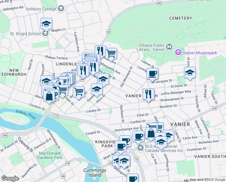 map of restaurants, bars, coffee shops, grocery stores, and more near 60 Marier Avenue in Ottawa