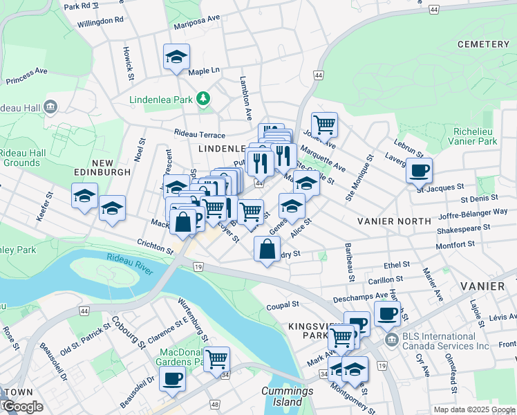 map of restaurants, bars, coffee shops, grocery stores, and more near 120 Barrette Street in Ottawa