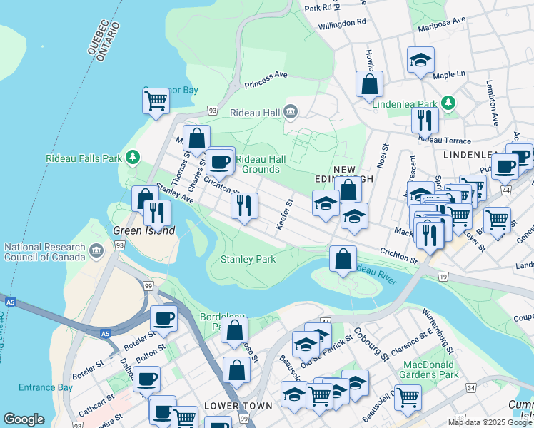map of restaurants, bars, coffee shops, grocery stores, and more near in Ottawa
