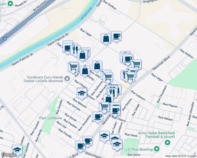 map of restaurants, bars, coffee shops, grocery stores, and more near 7656 Rue Desaulniers in Montréal