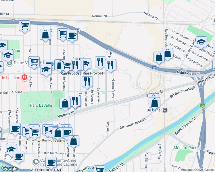 map of restaurants, bars, coffee shops, grocery stores, and more near 632 1re Avenue in Montréal
