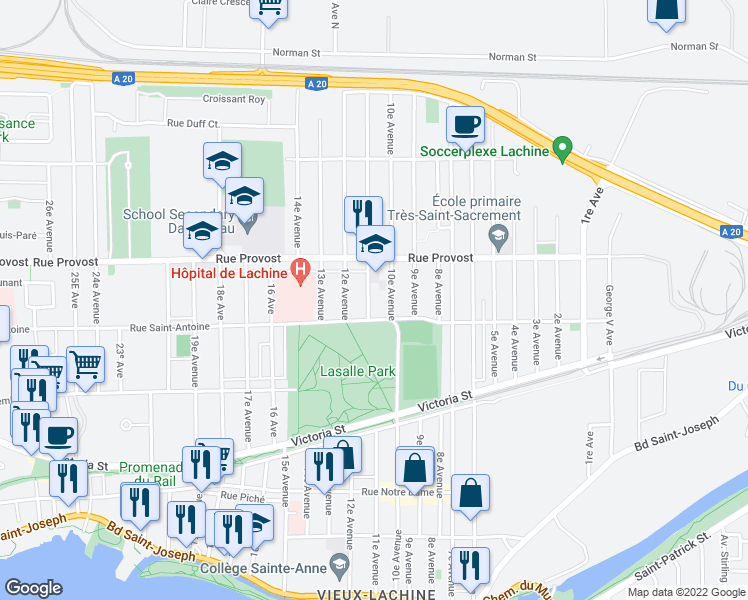 map of restaurants, bars, coffee shops, grocery stores, and more near 630 11e Avenue in Montréal