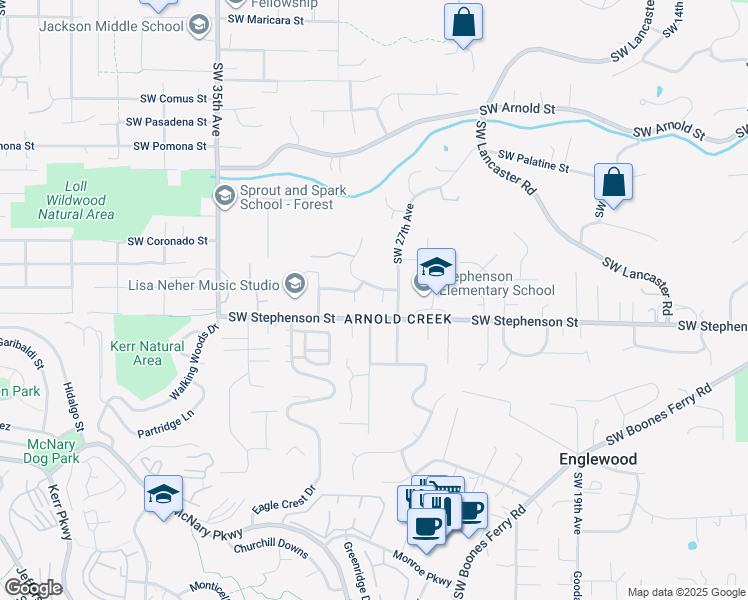 map of restaurants, bars, coffee shops, grocery stores, and more near 11639 Southwest 28th Place in Portland