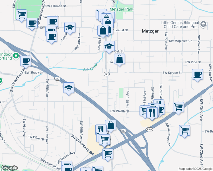 map of restaurants, bars, coffee shops, grocery stores, and more near 10971 Southwest Hall Boulevard in Portland