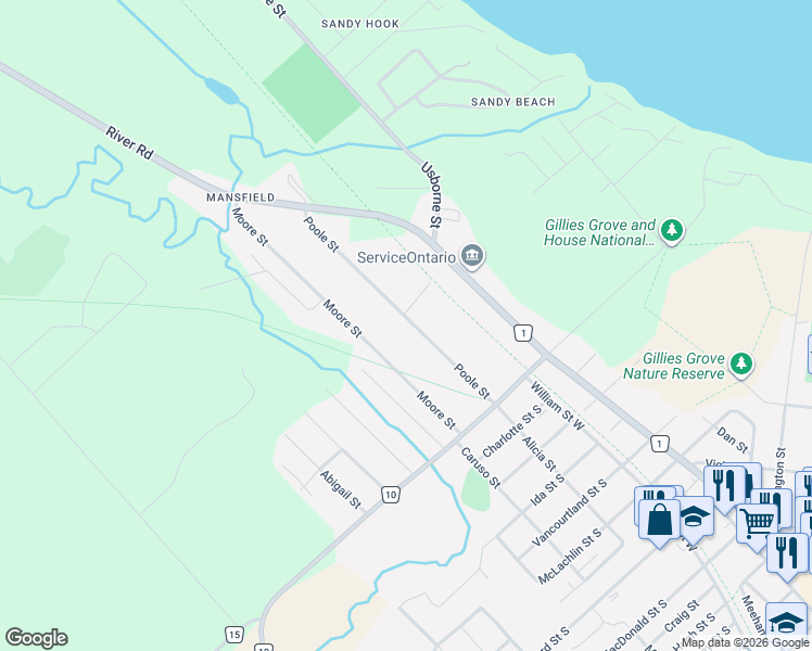map of restaurants, bars, coffee shops, grocery stores, and more near 100 Poole Street in Arnprior