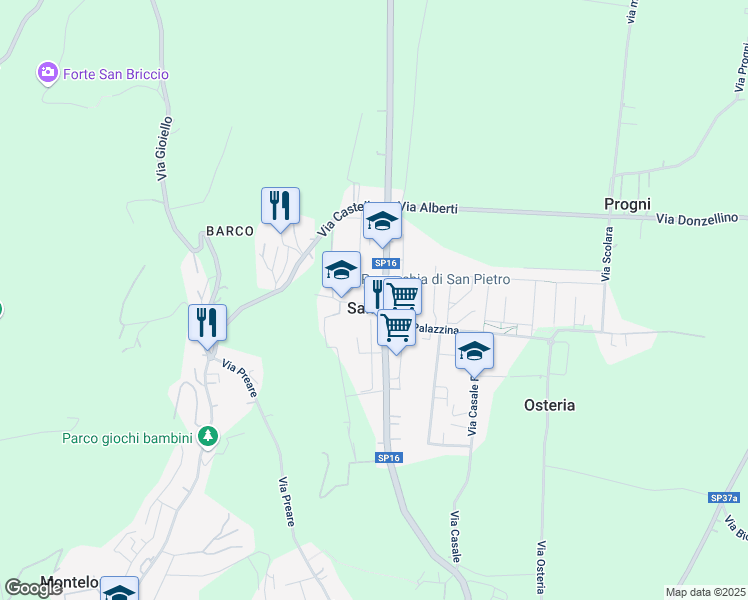 map of restaurants, bars, coffee shops, grocery stores, and more near 4 Via Piazza in San Pietro