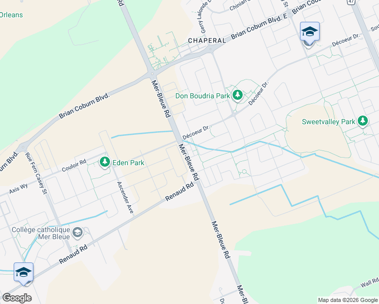 map of restaurants, bars, coffee shops, grocery stores, and more near 2339 Mer-Bleue Road in Ottawa