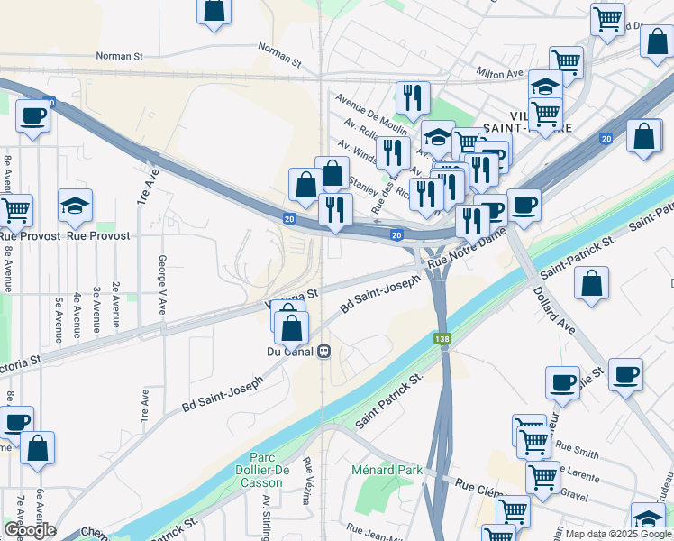map of restaurants, bars, coffee shops, grocery stores, and more near in Montreal