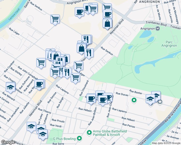 map of restaurants, bars, coffee shops, grocery stores, and more near 7275 Rue Chouinard in Montréal