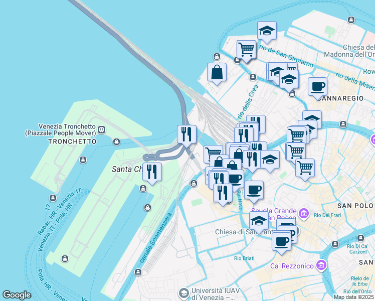 map of restaurants, bars, coffee shops, grocery stores, and more near in Venice
