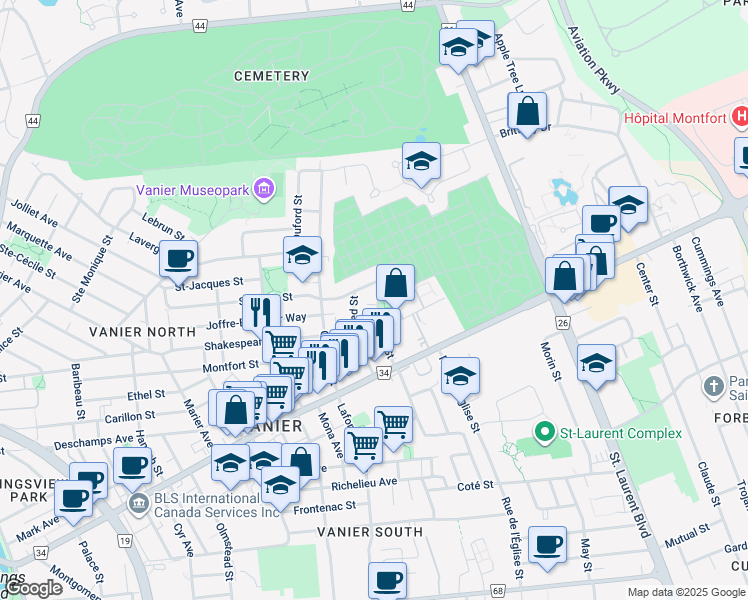 map of restaurants, bars, coffee shops, grocery stores, and more near 204 Cantin Street in Ottawa