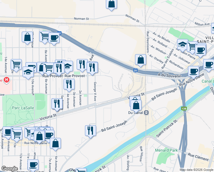 map of restaurants, bars, coffee shops, grocery stores, and more near in Montreal