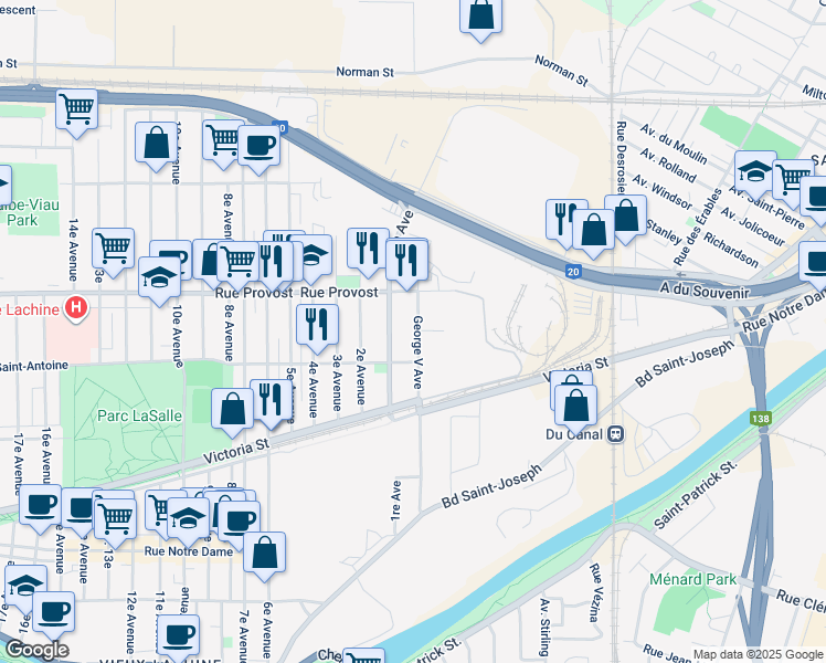 map of restaurants, bars, coffee shops, grocery stores, and more near in Montreal