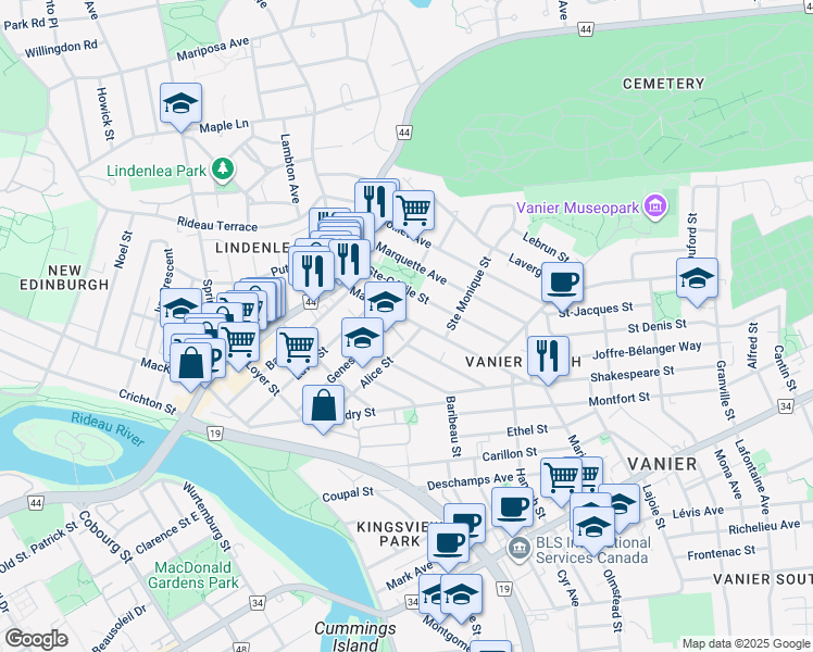 map of restaurants, bars, coffee shops, grocery stores, and more near 60 Marier Avenue in Ottawa