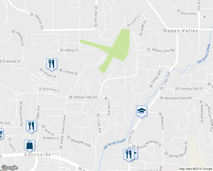 map of restaurants, bars, coffee shops, grocery stores, and more near 11002 Southeast David Court in Happy Valley