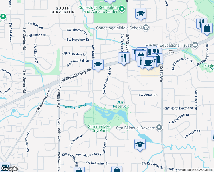 map of restaurants, bars, coffee shops, grocery stores, and more near 10920 Southwest Summer Lake Drive in Tigard