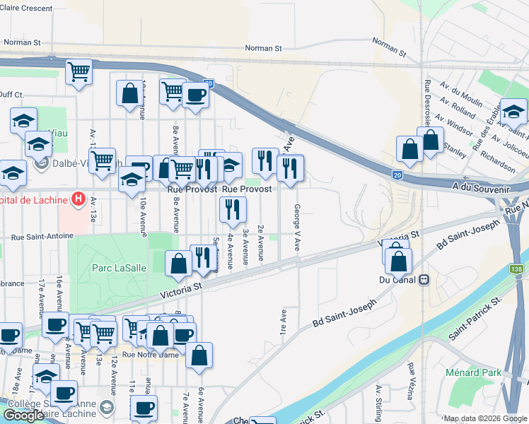 map of restaurants, bars, coffee shops, grocery stores, and more near 658 2e Avenue in Montréal