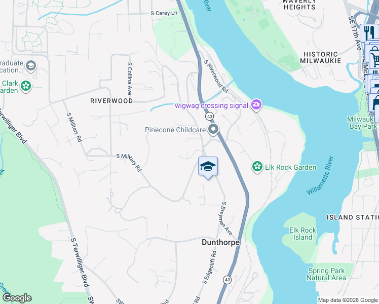 map of restaurants, bars, coffee shops, grocery stores, and more near 11633 South Breyman Avenue in Portland