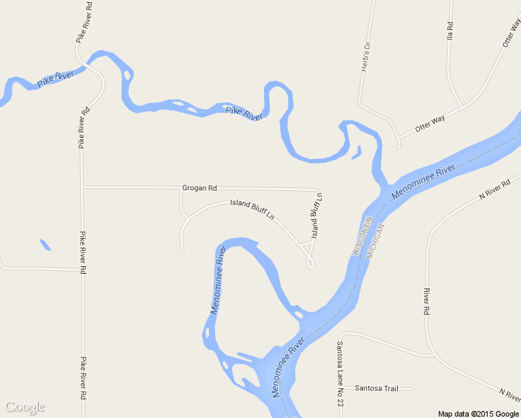 map of restaurants, bars, coffee shops, grocery stores, and more near Island Bluff Lane in Wausaukee