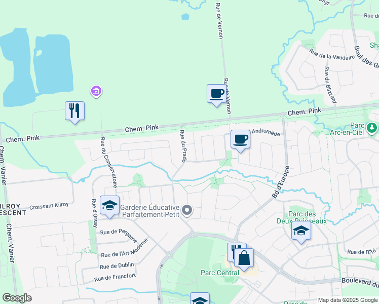 map of restaurants, bars, coffee shops, grocery stores, and more near 389 Rue du Prado in Gatineau