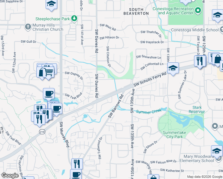 map of restaurants, bars, coffee shops, grocery stores, and more near 13775 Southwest Scholls Ferry Road in Beaverton