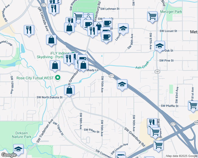 map of restaurants, bars, coffee shops, grocery stores, and more near 11309 Southwest 135th Avenue in Portland