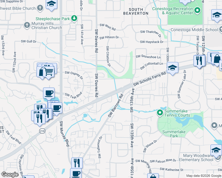 map of restaurants, bars, coffee shops, grocery stores, and more near 13775 Southwest Scholls Ferry Road in Beaverton