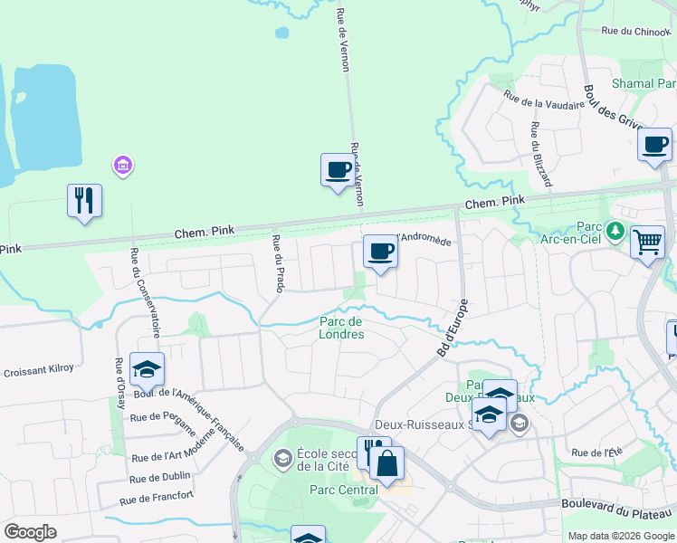 map of restaurants, bars, coffee shops, grocery stores, and more near 174 Rue de la Petite-Ourse in Gatineau