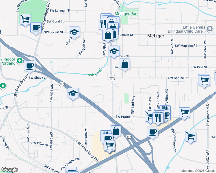 map of restaurants, bars, coffee shops, grocery stores, and more near 10915 Southwest Hall Boulevard in Tigard