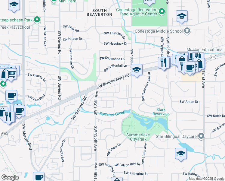 map of restaurants, bars, coffee shops, grocery stores, and more near 13285 Southwest Hawks Beard Street in Tigard