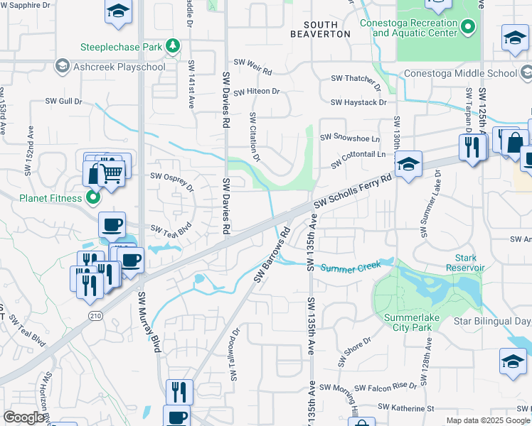 map of restaurants, bars, coffee shops, grocery stores, and more near 13775 Southwest Scholls Ferry Road in Beaverton