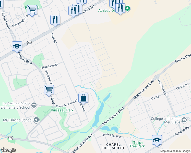 map of restaurants, bars, coffee shops, grocery stores, and more near 708 Vennecy Terrace in Ottawa