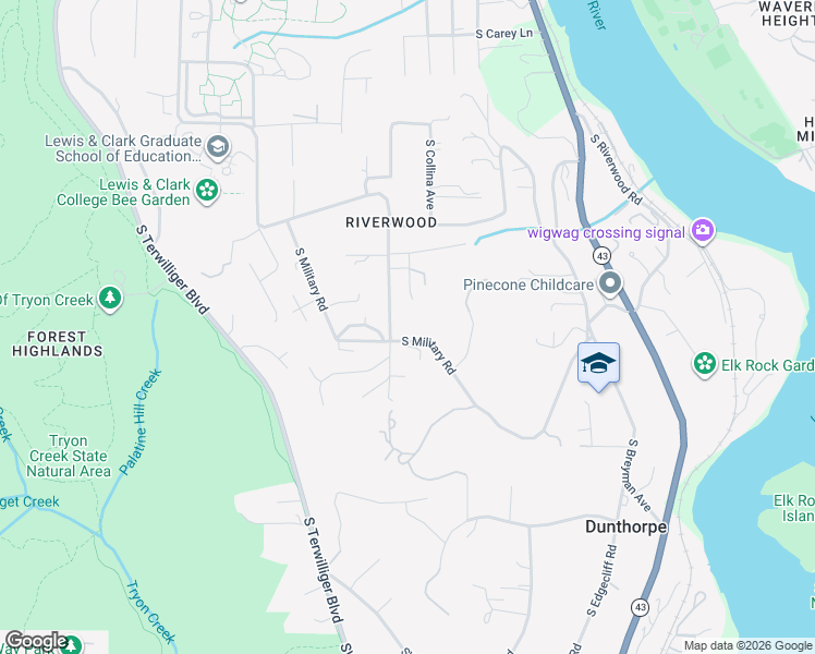 map of restaurants, bars, coffee shops, grocery stores, and more near 1387 South Military Road in Portland