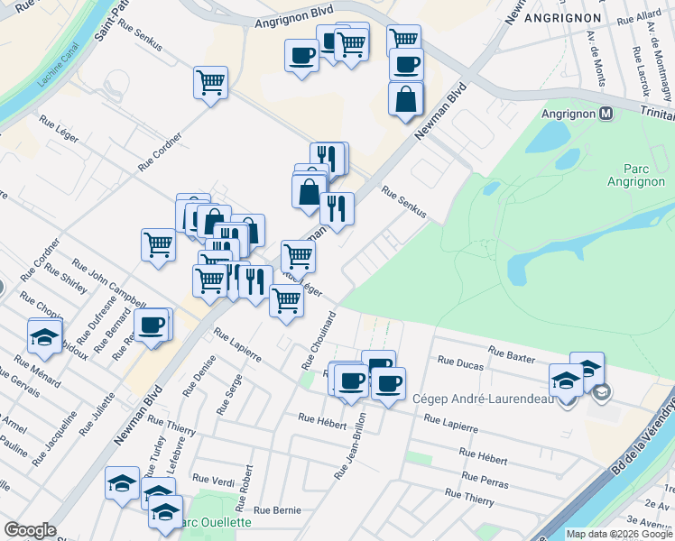 map of restaurants, bars, coffee shops, grocery stores, and more near 7261 Rue Chouinard in Montréal