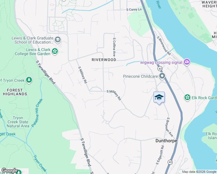 map of restaurants, bars, coffee shops, grocery stores, and more near 1387 South Military Road in Portland