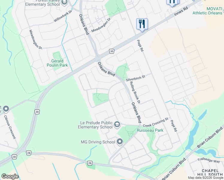 map of restaurants, bars, coffee shops, grocery stores, and more near 6072 Longleaf Drive in Ottawa