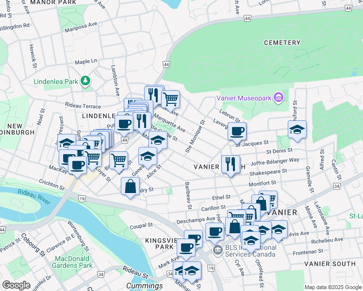 map of restaurants, bars, coffee shops, grocery stores, and more near 88 Ste-Cécile Street in Ottawa