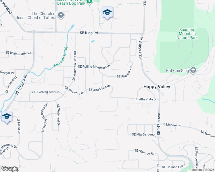 map of restaurants, bars, coffee shops, grocery stores, and more near 13973 Southeast Alta Vista Drive in Happy Valley