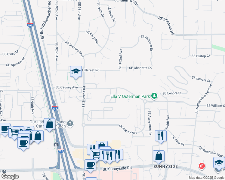 map of restaurants, bars, coffee shops, grocery stores, and more near 11254 Southeast Falco Street in Happy Valley