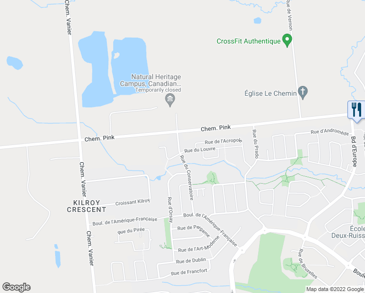 map of restaurants, bars, coffee shops, grocery stores, and more near 19 Rue du Conservatoire in Gatineau