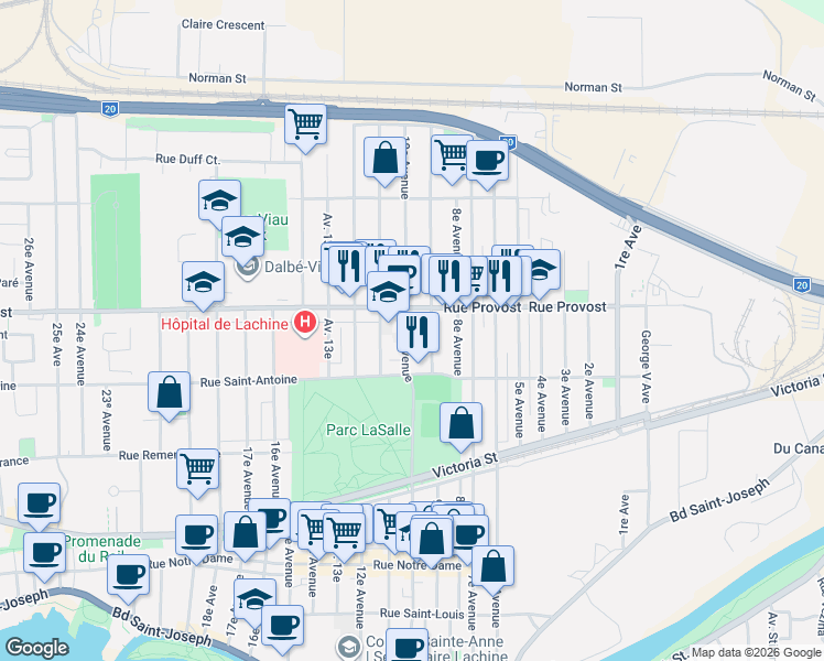 map of restaurants, bars, coffee shops, grocery stores, and more near 664 10e Avenue in Montréal
